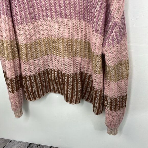 Democracy Chunky Knit V Neck Striped Relaxed Fit Sweater Pullover size XL - Picture 10 of 12